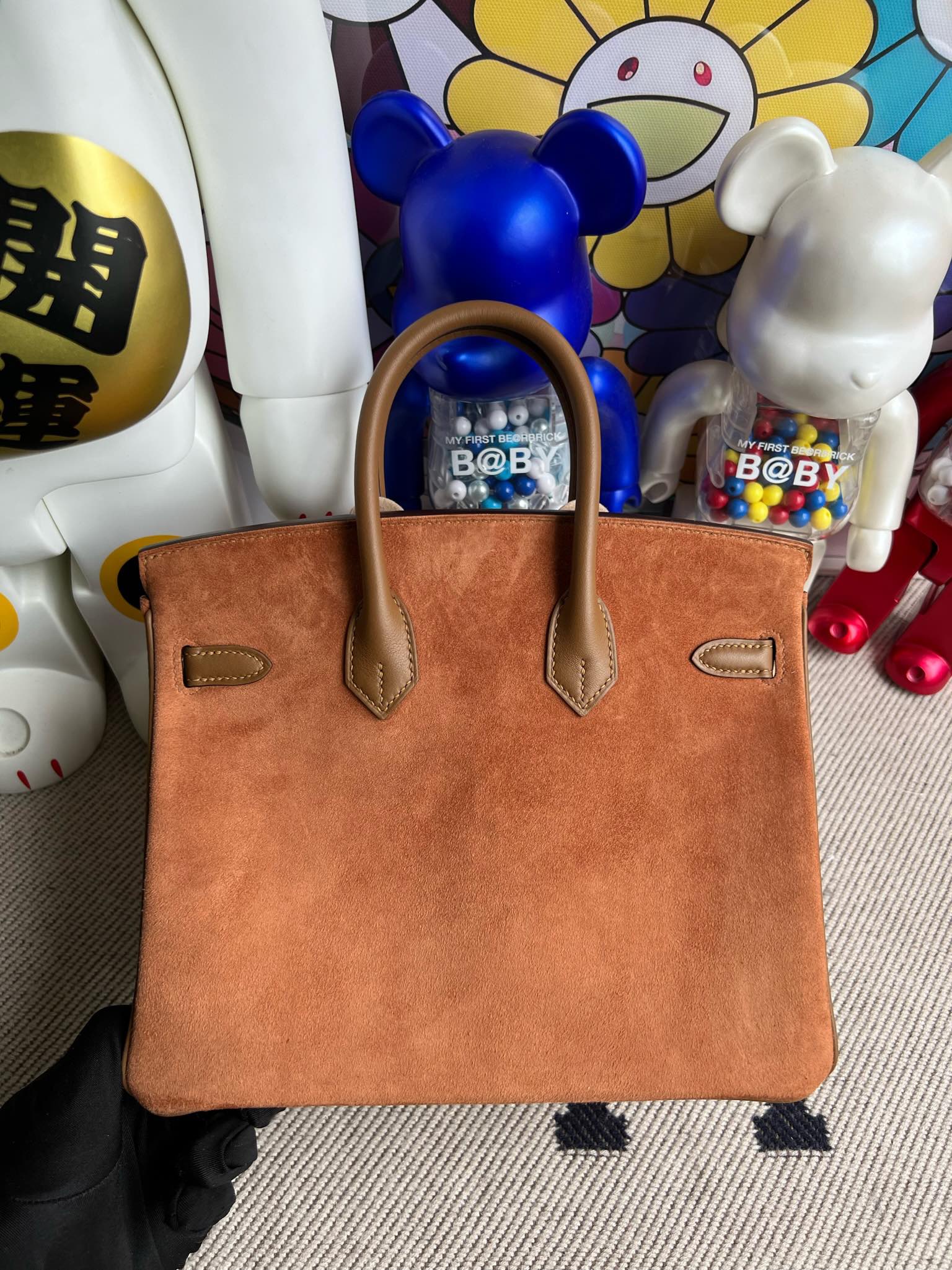 에르메스 버킨백25 브라운 금장 스웨이드